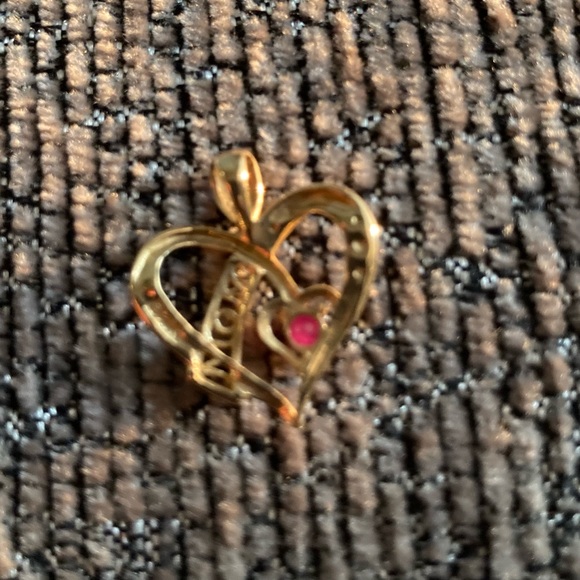 Heart Shaped 10K Gold Ruby Gemstone MOM Pendant - Picture 3 of 4